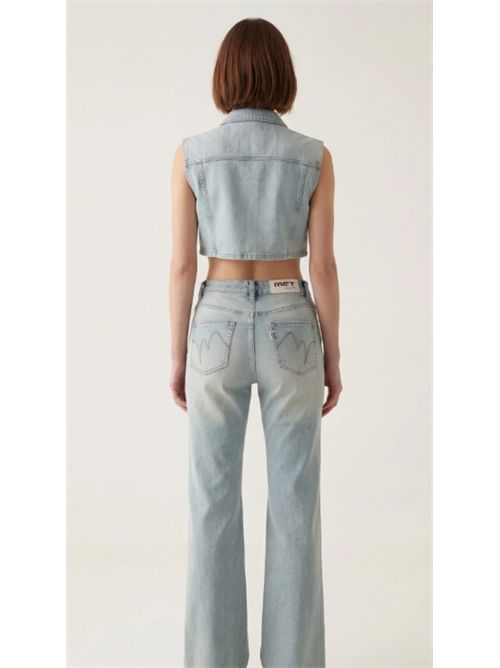 Gilet Denim Crop con Strass  Senza Maniche -  Lavaggio Chiaro Met Met | M12 T4L935V.UNICA
